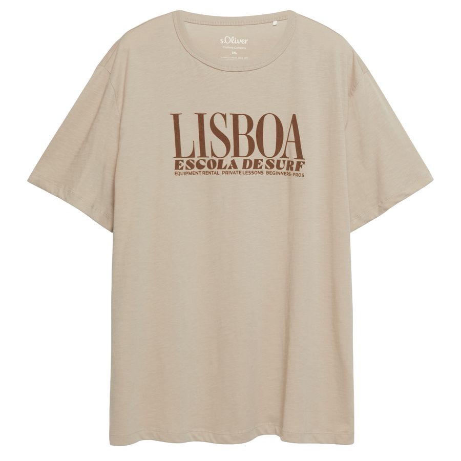 s.Oliver Übergrößen T-Shirt beige Samt-Frontdruck