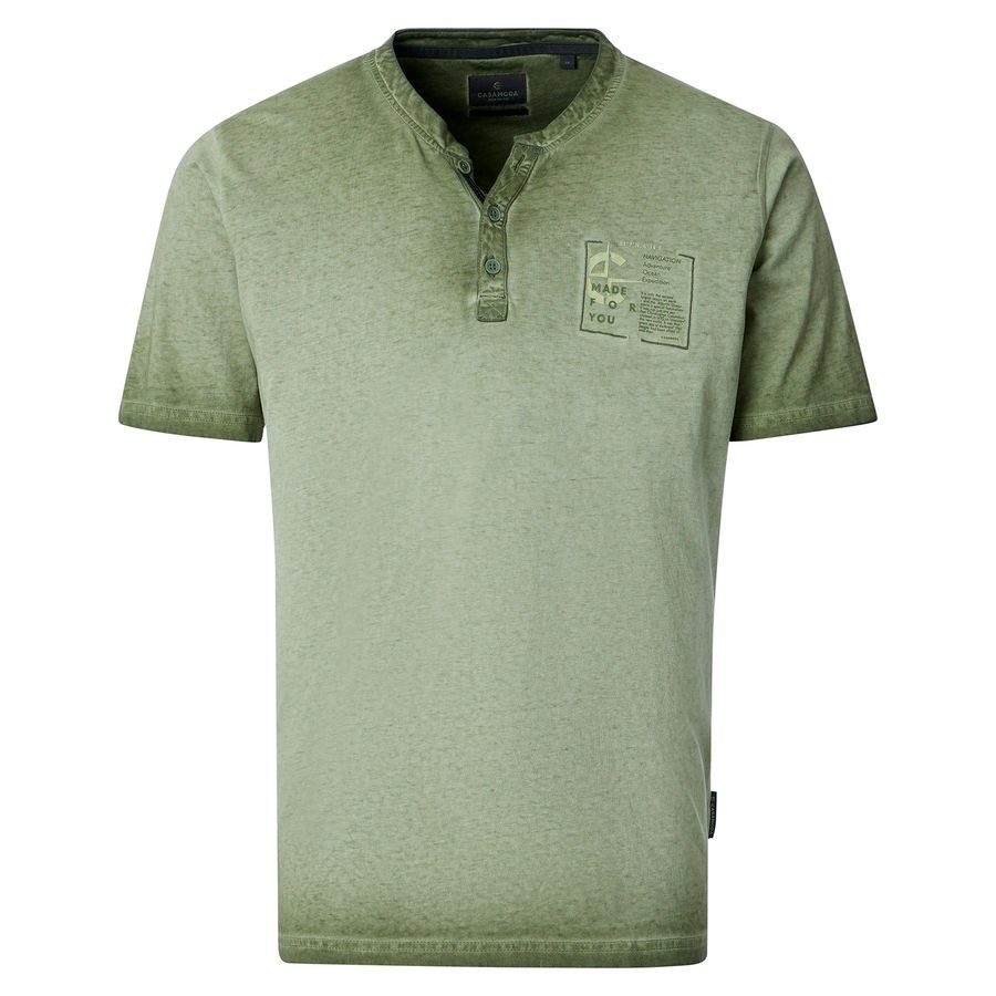 CasaModa Henley T-Shirt Übergröße oliv Used-Look