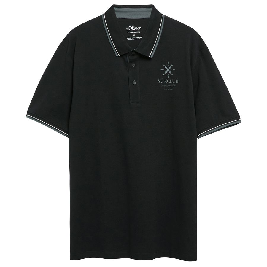 s.Oliver Übergrößen Poloshirt schwarz Brustprint