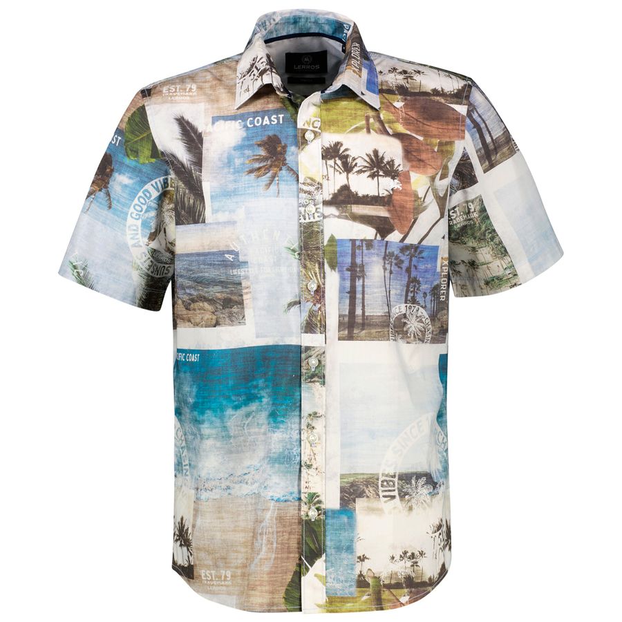Lerros Übergröße Stretch-Kurzarmhemd blau-grün-beige
