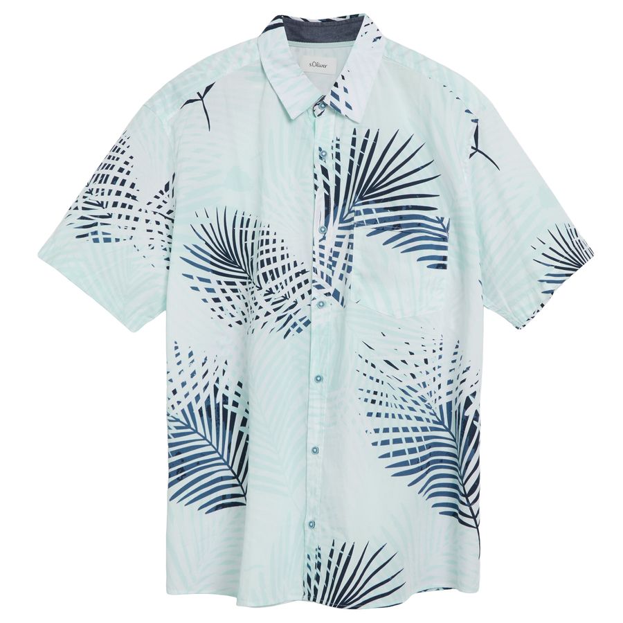 s.Oliver XXL Kurzarmhemd mint-navy-weiß Muster