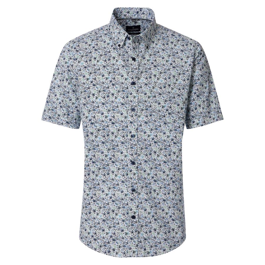 CasaModa XXL Kurzarmhemd Palmenprint weiß-grün-navy