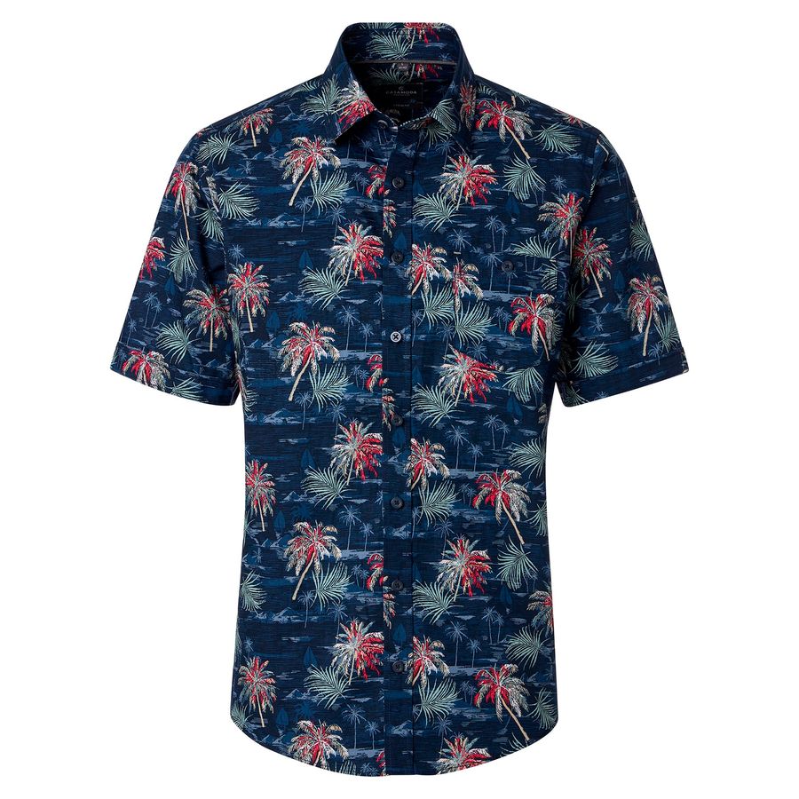 CasaModa XXL Kurzarmhemd Palmenprint navy-mint-rot