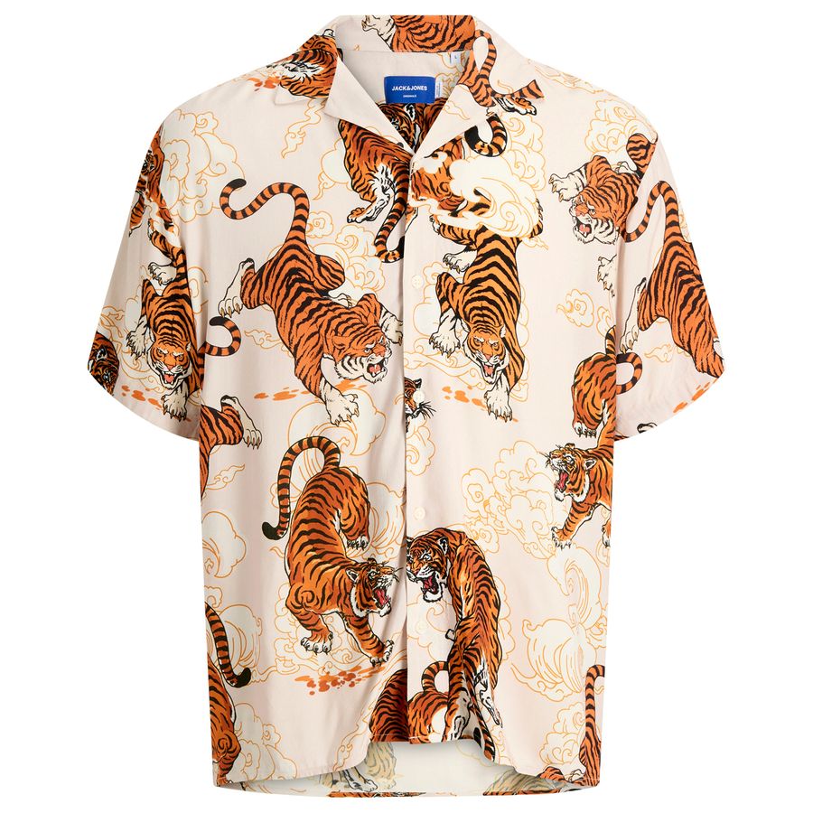 Jack&Jones XXL Kurzarmhemd beige-orange JORTOKYO
