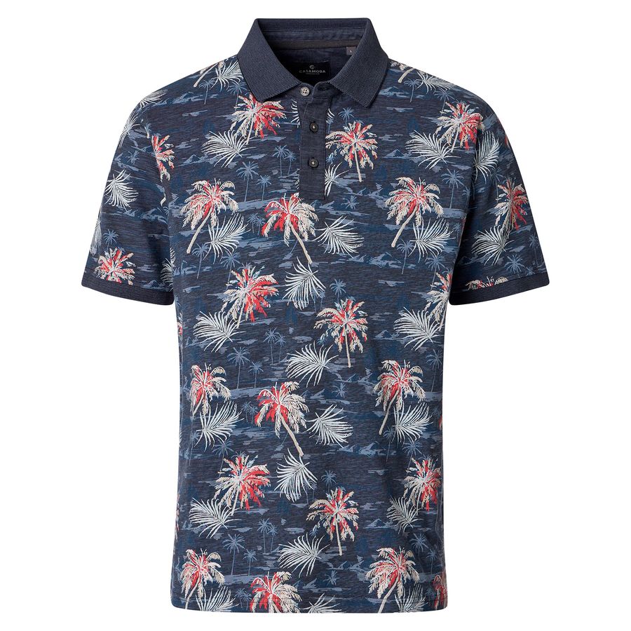 CasaModa XXL Poloshirt navy-mint-rot Palmenprint