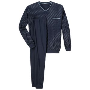 XXL Götzburg V-Neck Pyjama lang navy gemustert