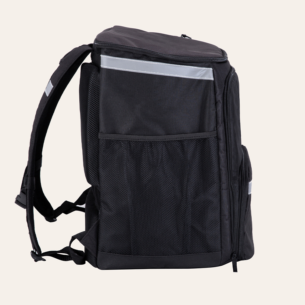 large backpack with expanding pizza pocket