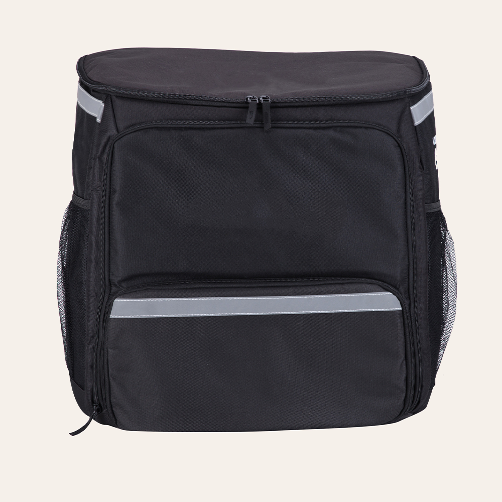 large backpack with expanding pizza pocket