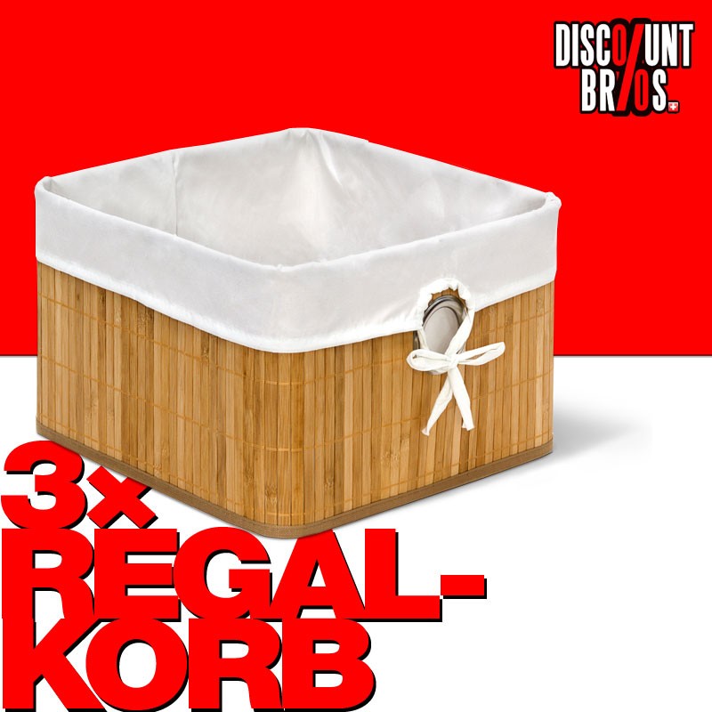 3er-Set Box Schrankkorb REGALKORB Aufbewahrungskorb aus Bambus NATUR