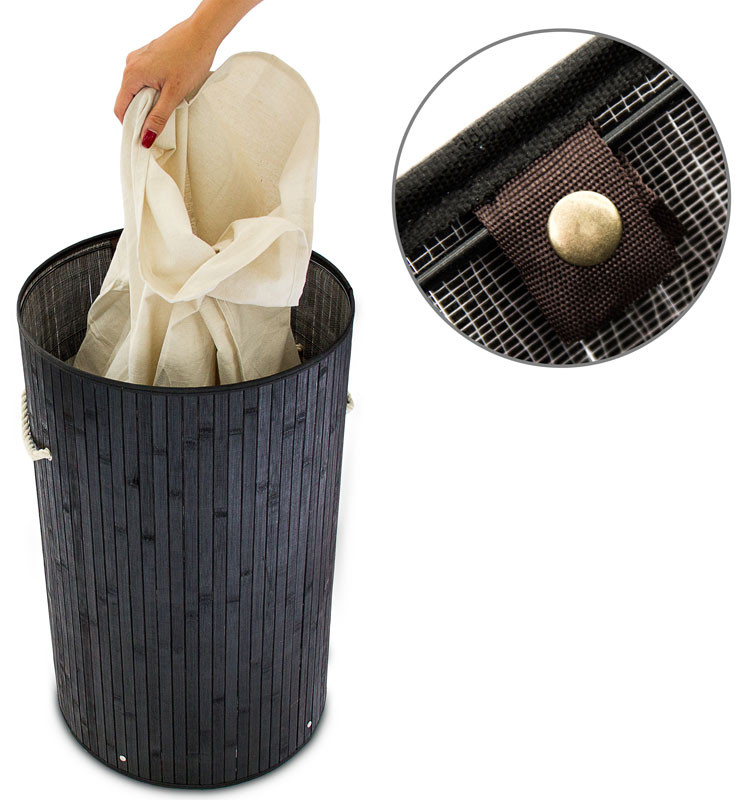 Wäschebox WÄSCHEKORB Wäschesammler Bambus rund SCHWARZ HAUSHALT BAD + WC