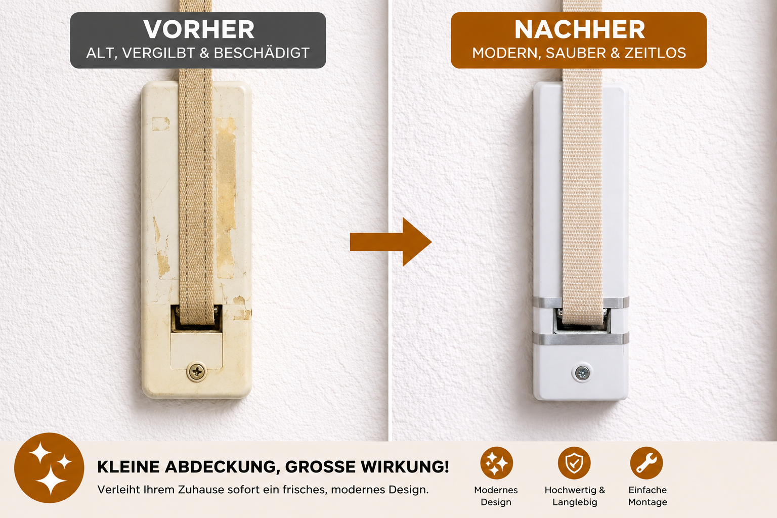 Gurtwicklerblende vorher / nacher