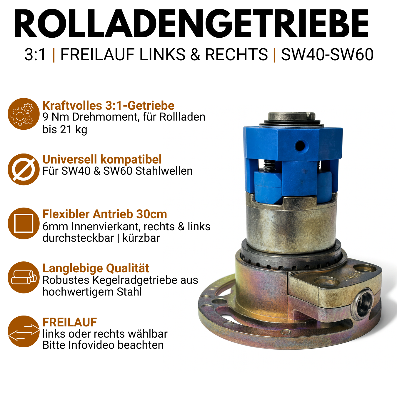 Rolladengetriebe 3:1 Innenvierkatn
