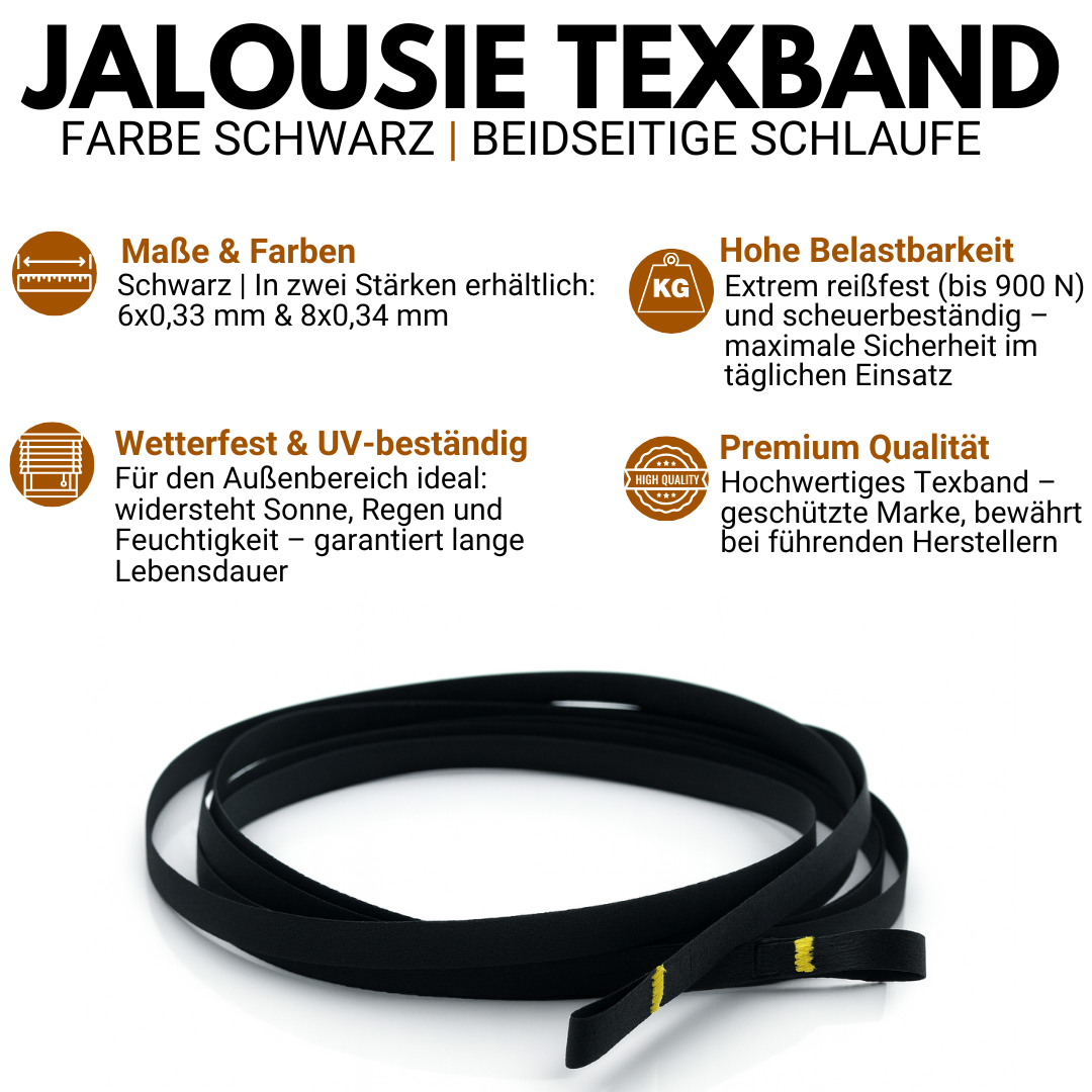 Jalousie Texband schwarz mit zwei Schlaufen