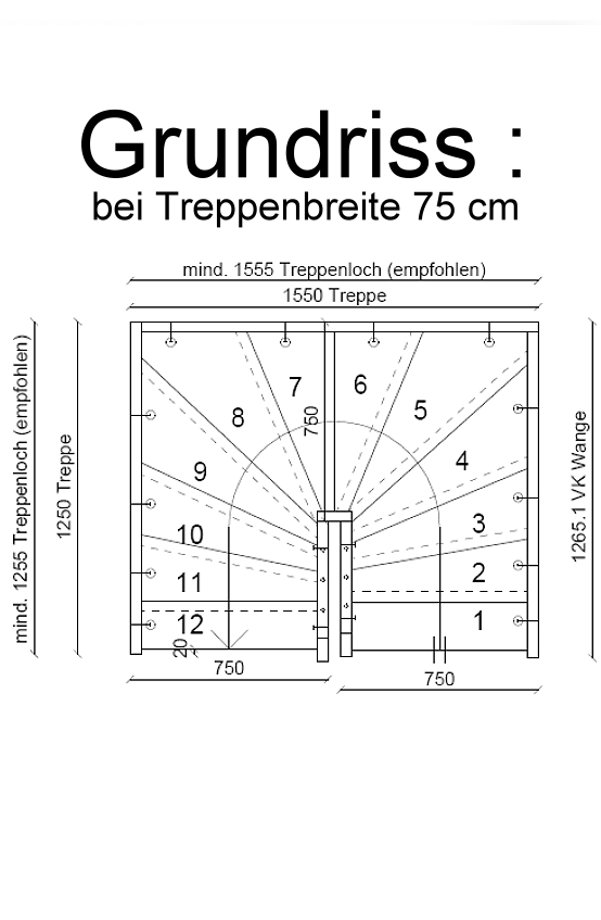 Grundriss einhalbgewendelte Treppe