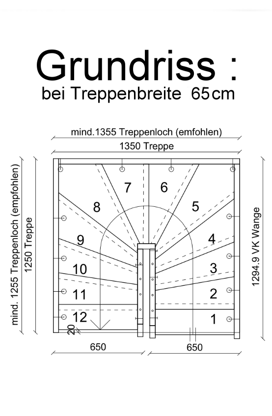 Grundriss 1/2 gewendelte Treppe