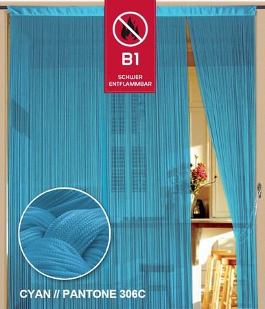 Fadenvorhang 150 cm x 500 cm (BxH) hellblau in B1 schwer entflammbar