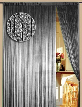 Fadenvorhang 150 cm x 500 cm (BxH) silber glänzend in B1 schwer entflammbar