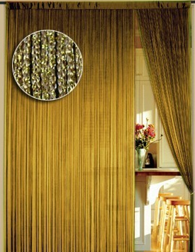 Fadenvorhang 150 cm x 300 cm (BxH) gold glänzend in B1 schwer entflammbar