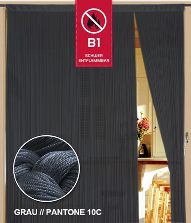 Fadenvorhang Grau 150 cm x 200 cm (BxH) B1 schwer entflammbar – Kaikoon