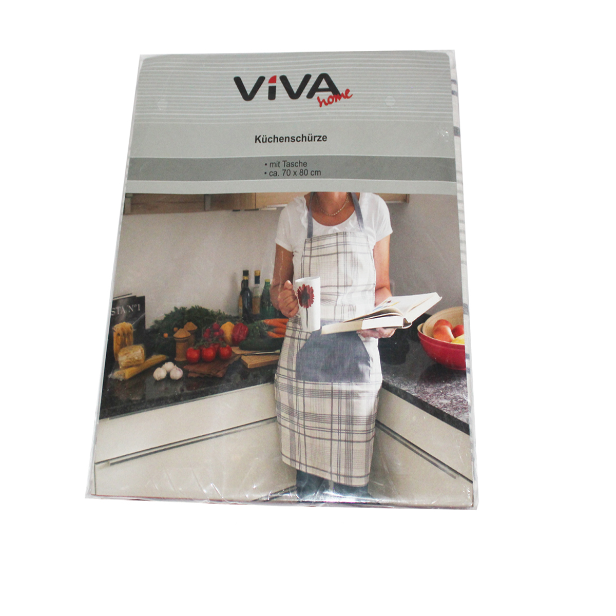 Küchenschürze Tasche kariert 100% Baumwolle 70x80cm Kochen Küche Backen