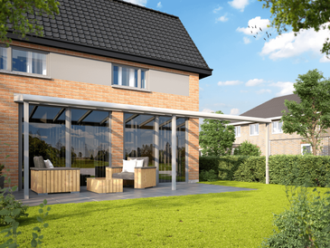 1400 x 500 cm Aluminium Terrassenüberdachung "Trendline" mit Hohlkammerplatten