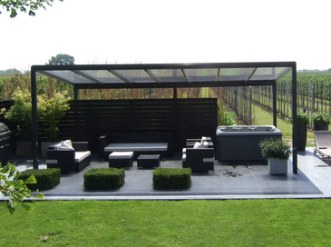 1100 x 450 cm Aluminium Terrassenüberdachung "Topline" freistehend mit Hohlkammerplatten