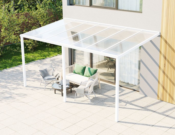 Terrassenüberdachung Alu 7x3 m weiß mit Stegplatten. McTerrasse