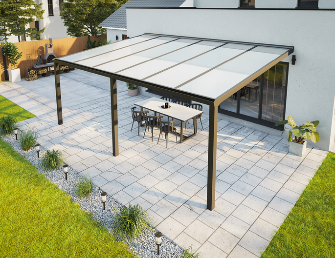 Terrassenüberdachung Alu 6x4 m anthrazit mit Stegplatten. McTerrasse