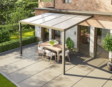 Alu Überdachung 400x250 cm anthrazit mit Stegplatten. McTerrasse