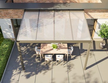 Alu Überdachung 4x2,5 m anthrazit mit Stegplatten. McTerrasse