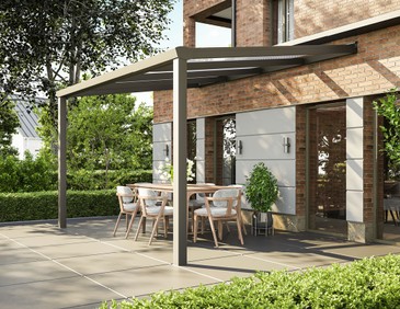 Terrassenüberdachung Alu 4x2,5 m anthrazit mit Stegplatten. McTerrasse