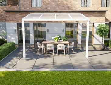 Terrassenüberdachung Alu 4x2,5 m weiß mit Stegplatten. McTerrasse