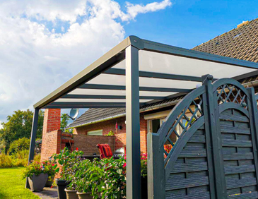 Überdachung Terrasse  400x250 cm anthrazit mit Stegplatten. McTerrasse