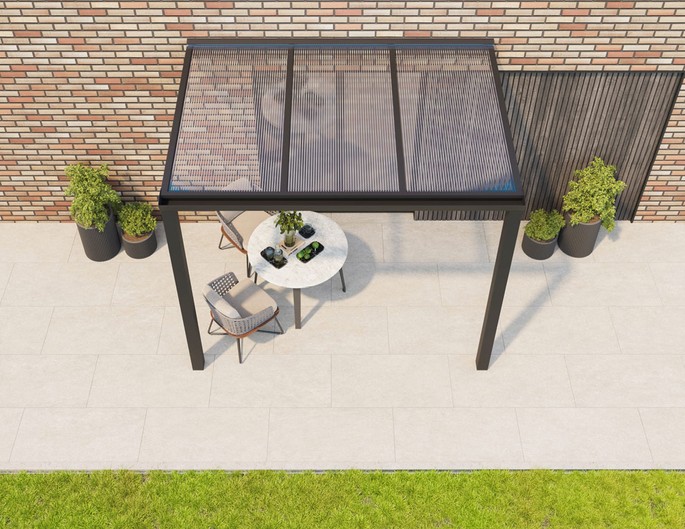 Terrassenüberdachung Alu 3x2 m anthrazit mit Stegplatten. McTerrasse