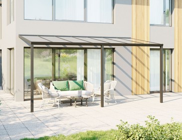 Terrassenüberdachung Alu 500x200 cm anthrazit mit VSG-Glas. McTerrasse