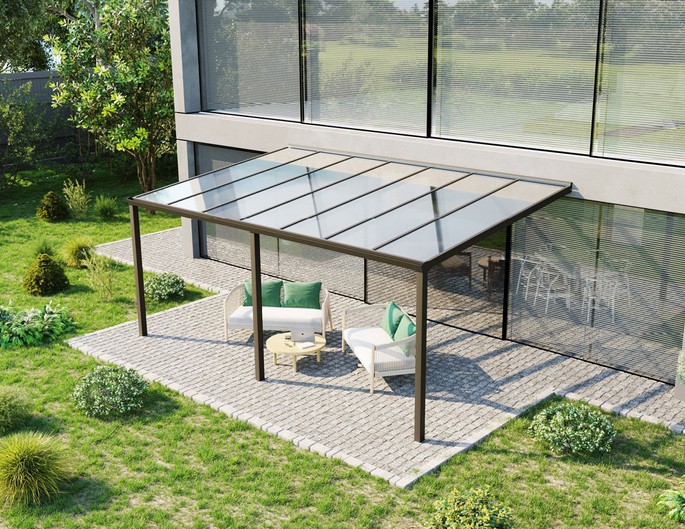 Terrassenüberdachung Alu 500x350 cm anthrazit mit VSG-Glas. McTerrasse