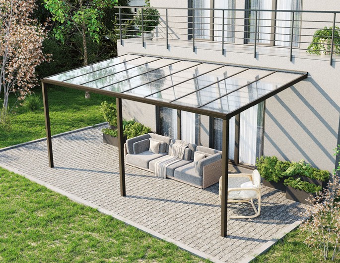 Terrassenüberdachung Alu 600x400 cm anthrazit mit VSG-Glas. McTerrasse