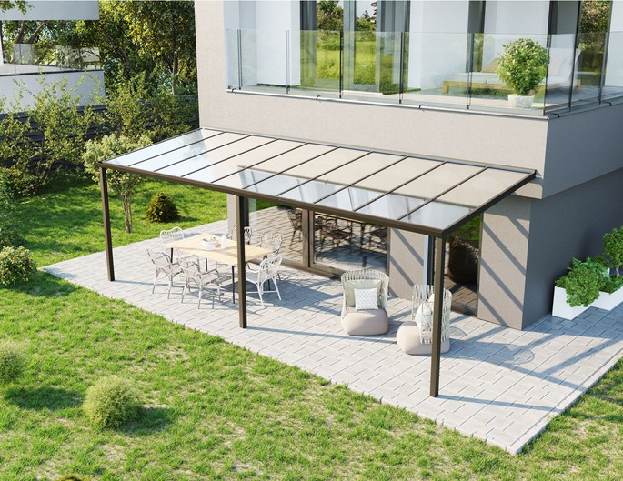 Terrassenüberdachung Alu 8x2,5 m anthrazit mit VSG-Glas. McTerrasse