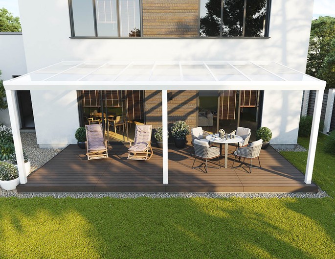 Terrassenüberdachung Alu Topline 7x3,5 m weiß mit VSG-Glas McTerrasse