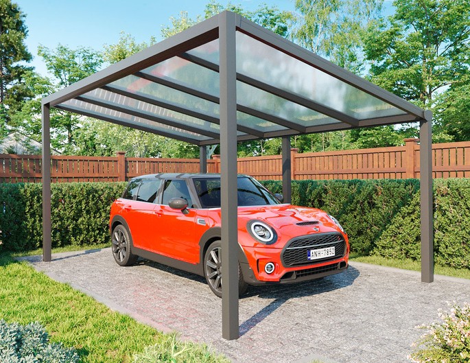 Carport Aluminium freistehend 5x3 m anthrazit mit Stegplatten. McTerrasse