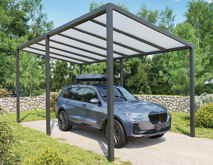 Carport Aluminium freistehend 7x3,5 m anthrazit mit Stegplatten. McTerrasse