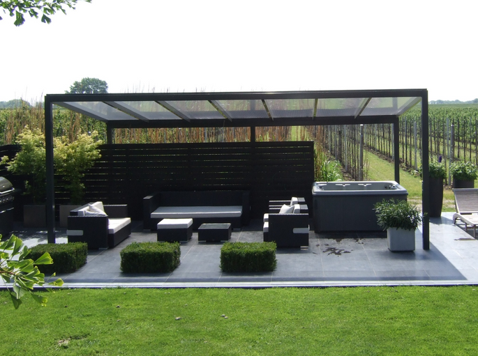 1100 x 350 cm Aluminium Terrassenüberdachung "Trendline" freistehend mit Glasdach