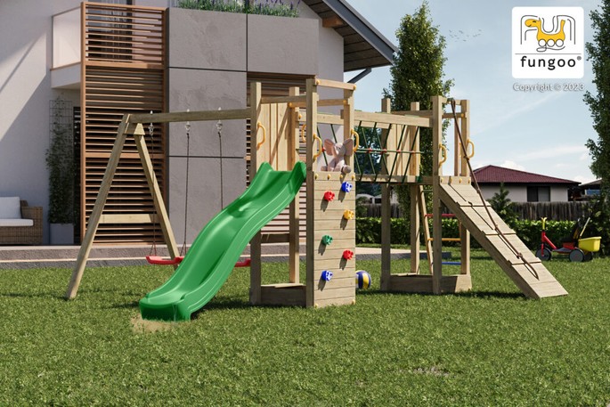 Fungoo CAROL3 speeltuin grijs met glijbaan in 4 kleuren