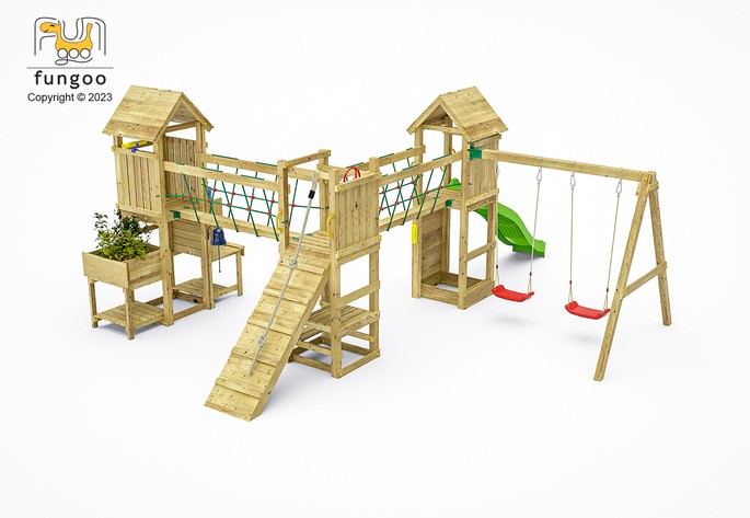 Fungoo CAROL3 speeltuin grijs met glijbaan in 4 kleuren