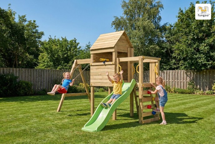 Fungoo CAROL3 speeltuin grijs met glijbaan in 4 kleuren