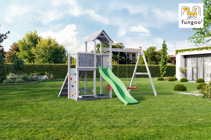 Fungoo CAROL3 Speeltuin grijs-wit met glijbaan
