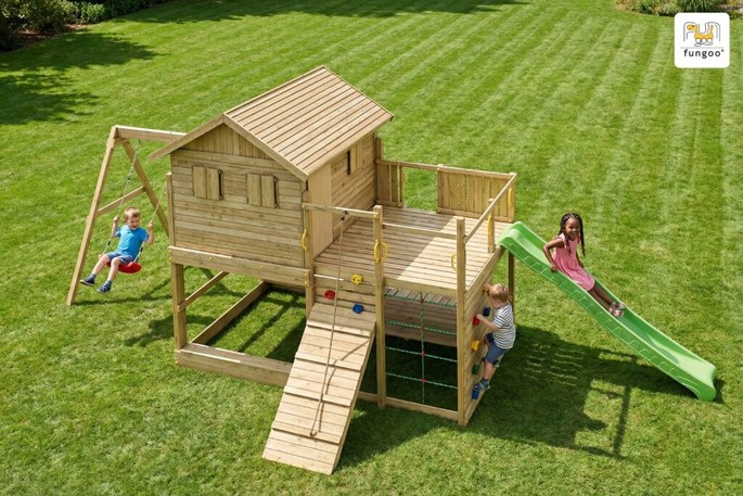 Fungoo CAROL3 speeltuin grijs met glijbaan in 4 kleuren