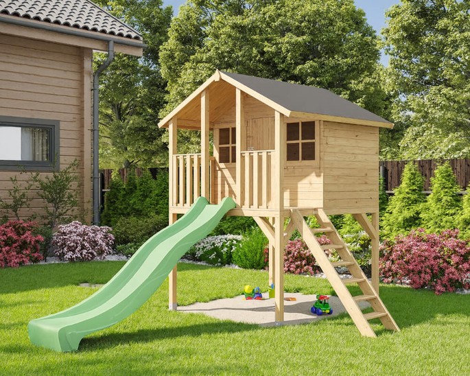 [Pakket] Speelhuisje op palen Tom/Toby met glijbaan