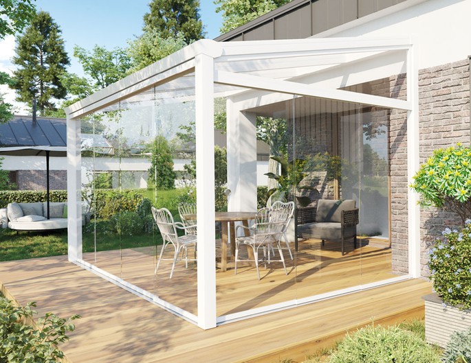 Schiebetür 0-300cm weiß mit VSG-Glas klar