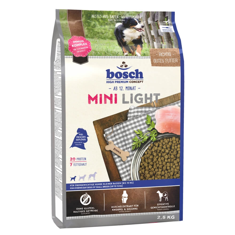 Bosch Hunde Trockenfutter Mini Light, glutenfrei 2,5kg | Tierfutter-Laden